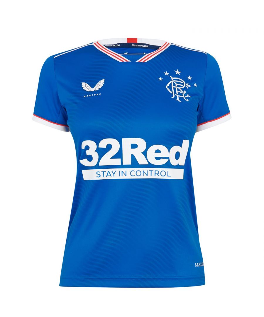 Celebrate The Gers historic 20/21 Title Winning Season with this Rangers Home Shirt by Castore. The jersey has been developed with performance fabric which wicks sweat away from your skin and dries quickly to maximise comfort. This Champions shirt features the clubs crest and Castore logo in gold alongside Champions 55 2020/21 lettering. > Short Sleeve > Rangers > 2020/21 Season > Home Kit Type > Kit Class: Fan Edition > Polyester > Machine Washable, Follow Care Instructions