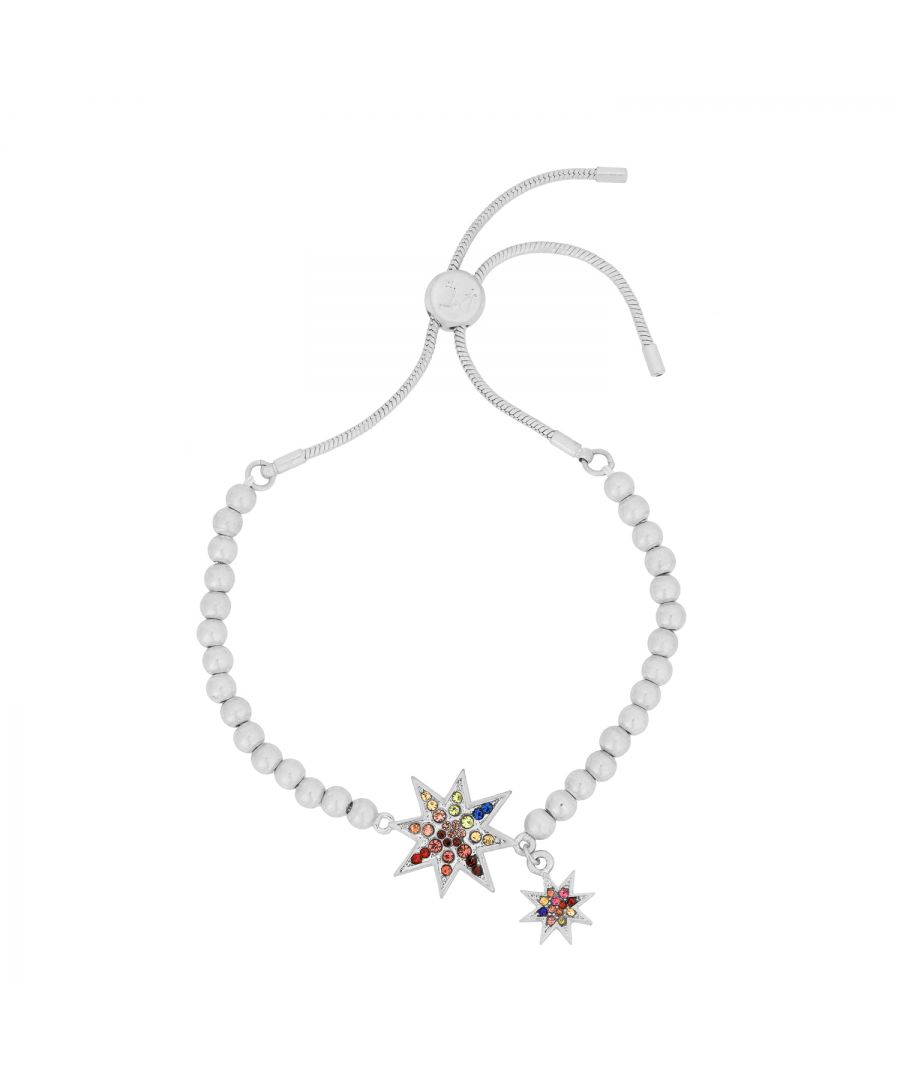 Style that sparkles each time you wear it. Our Kate Thornton silver plated electra star ball bracelet, has two colourful sparkly celestial charms that will complete your look to add that chic sparkle to your style! Wear alone or stack together with your other KTXBB favourites. This will make an exceptional gift for any occasion, or as a little something special for yourself. This silver tone friendship bracelet is 25cm in length and features a slider fastening for ease of wear. Presented in a KTx jewellery pouch to keep your jewellery safe or ideal for gifting!