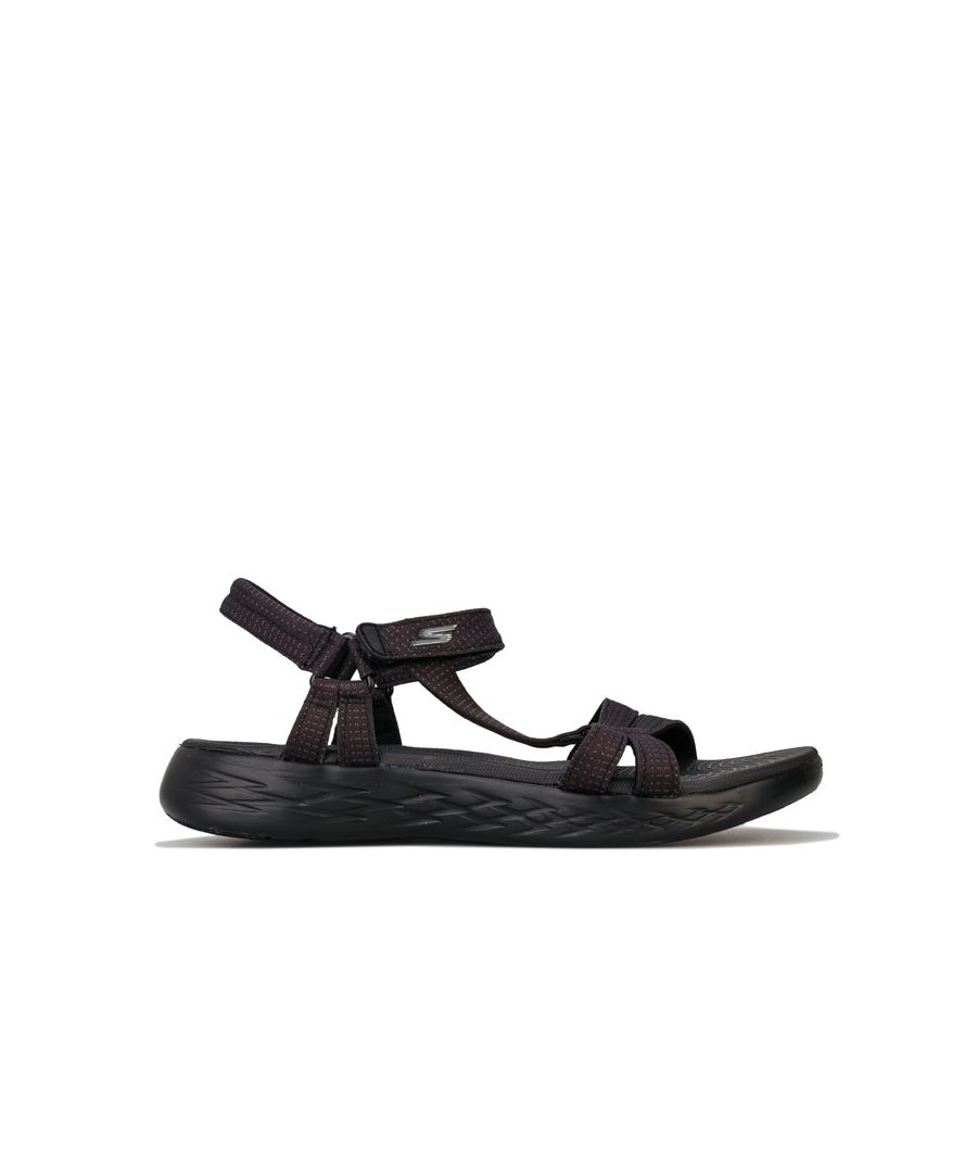 Womens Skechers On The Go 600 - Brilliancy Sandals in black.<BR><BR>Sporty casual strappy river style sandals.<BR>- Soft and smooth web fabric upper in a subtle dot design.<BR>- Strappy design with hook and loop closure. <BR>- Comfortable textile lining.<BR>- Lightly padded heel strap.<BR>- Combines a proprietary 'SQUISH' component with Skechers’ exclusive Resalyte® material to help absorb impact.<BR>- Goga Pillars technology on midsole and outsole provides anatomically correct arch support and shock absorption.<BR>- Lightweight  high-rebound cushioning with responsive feedback.<BR>- Goga Max insole technology for next generation cushioning and support.<BR>- 5GEN® midsole technology provides responsive cushioning and shock absorption.<BR>- Side S logo.<BR>- Multi-directional traction outsole.<BR>- Textile upper  Textile and synthetic lining  Synthetic sole.<BR>- Ref: 15316-BBK