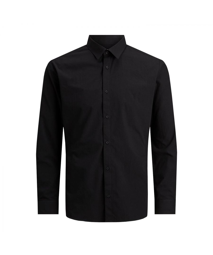 Image for Jack & Jones Men's Joe Long Sleeves Plain Collared Formal Shirt, Black