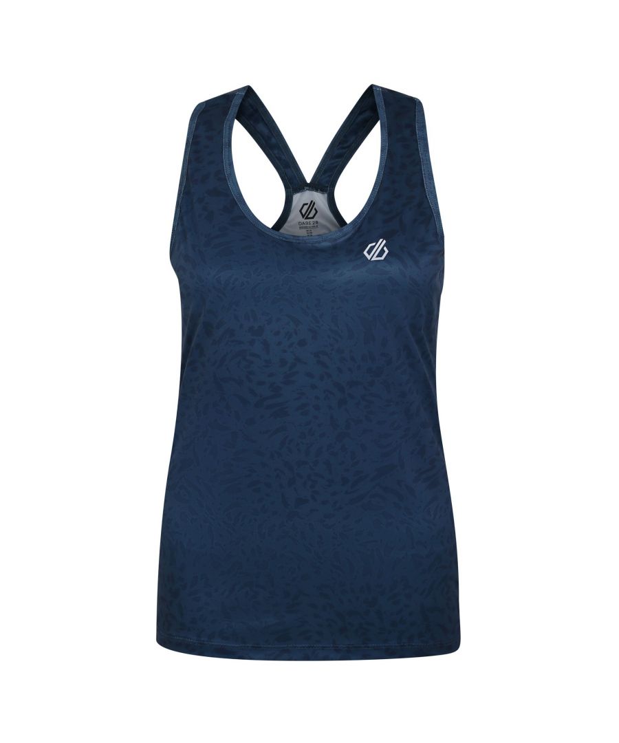 92% Polyester, 8% Elastane. Fabric: Q-Wic, Recycled, Stretch. Design: Logo, Printed. Neckline: Crew Neck. Back Style: Racerback. Sleeve-Type: Sleeveless. Fabric Technology: Anti-Bacterial, Lightweight, Moisture Wicking, Odour Control, Quick Dry. Reflective Detail. Sustainability: Made from Recycled Materials.