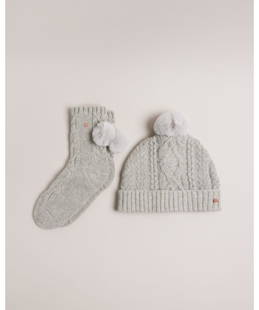 Knitted Pom Hat And Sock Set
