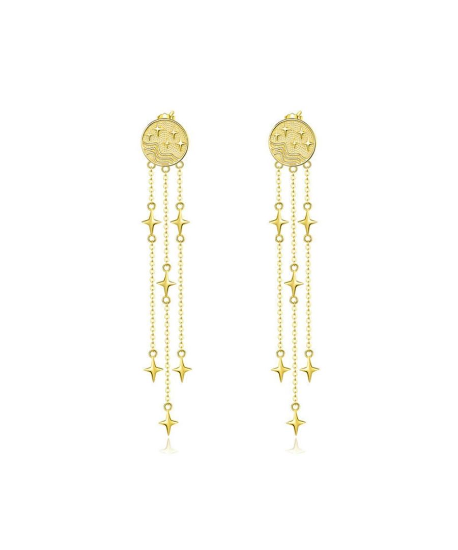 Blue Pearls Womenss Comet Earrings in 925 Silver Yellow Gold Plated - One Size