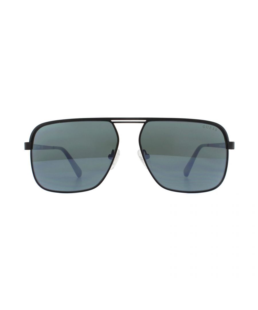 Guess Square Mens Matte Black Green Mirror Sunglasses Metal - One Size