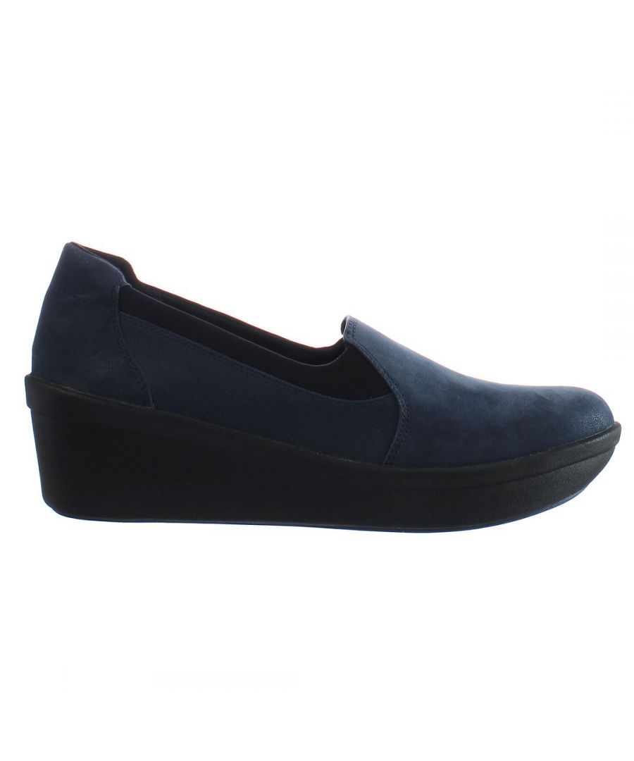 clarks step rose moon womens navy wedges - blue - size uk 4.5
