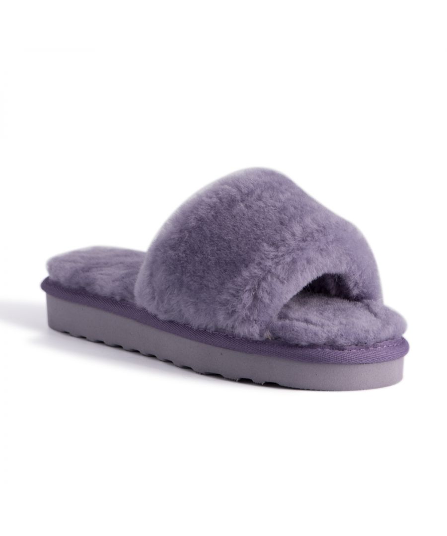 Image for Aus Wooli Australia Womens Sheepskin Fluff Slide Slippers Purple