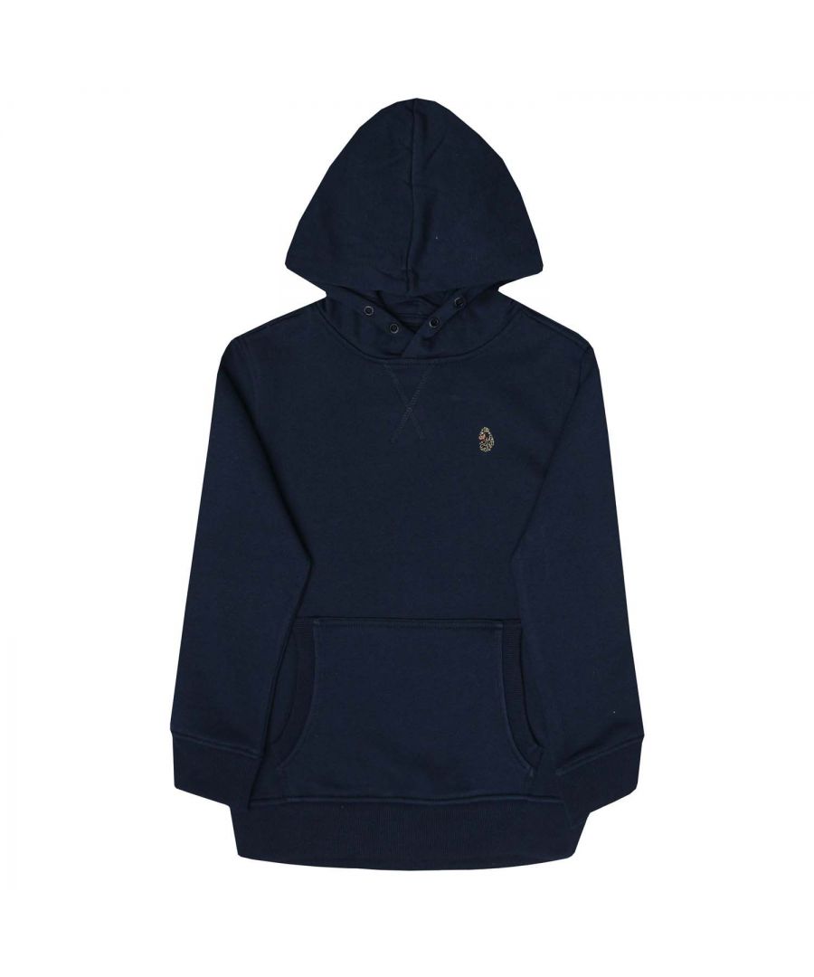 Junior Boys Luke 1977 Sneaker Freak Hoody in navy.- Lined hood.- Pouch pocket.- Ribbed cuffs and hem.- Embroidered gold logo.- 60% Cotton  40% Polyester.- Ref: M320316JNR