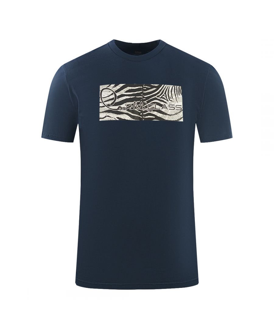 Cavalli Class Mens Zebra Print Box Logo Navy Blue T-Shirt - Size 2XL