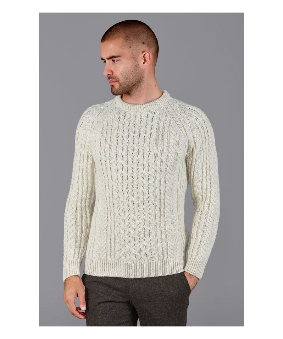 paul james knitwear mens 100% chunky merino wool fisherman's jumper in ecru - size 2xl