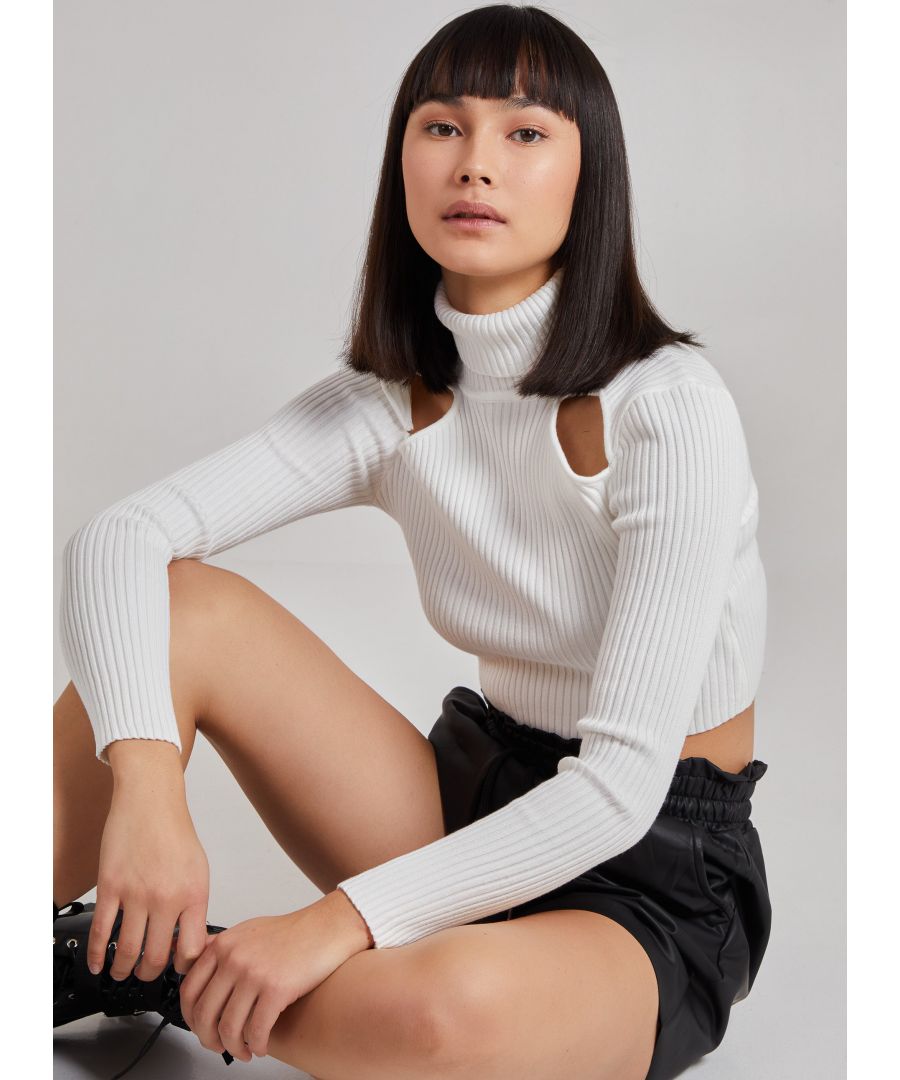 Image for POPULAR - Ribbed Roll Neck Jumper With Cut Out Detail