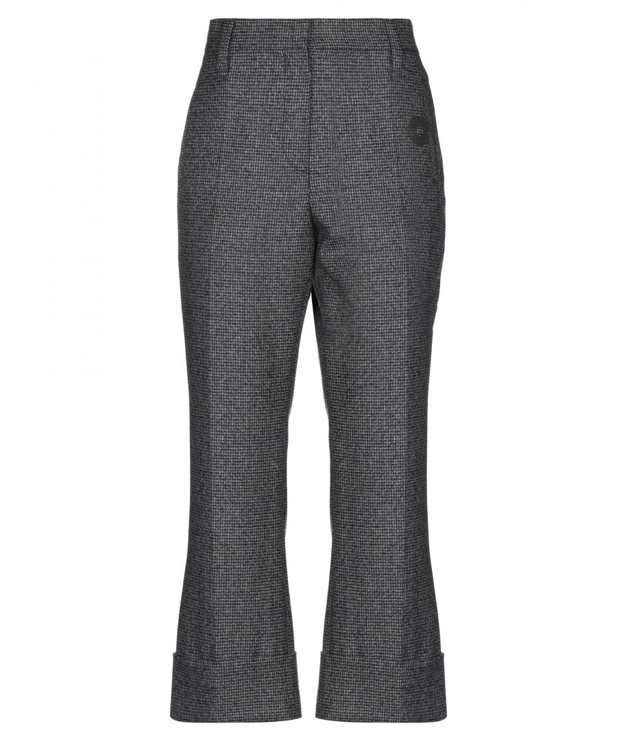 flannel, metal applications, houndstooth, mid rise, regular fit, wide leg, hook-and-bar, zip, multipockets, cuffed hems, contains non-textile parts of animal origin