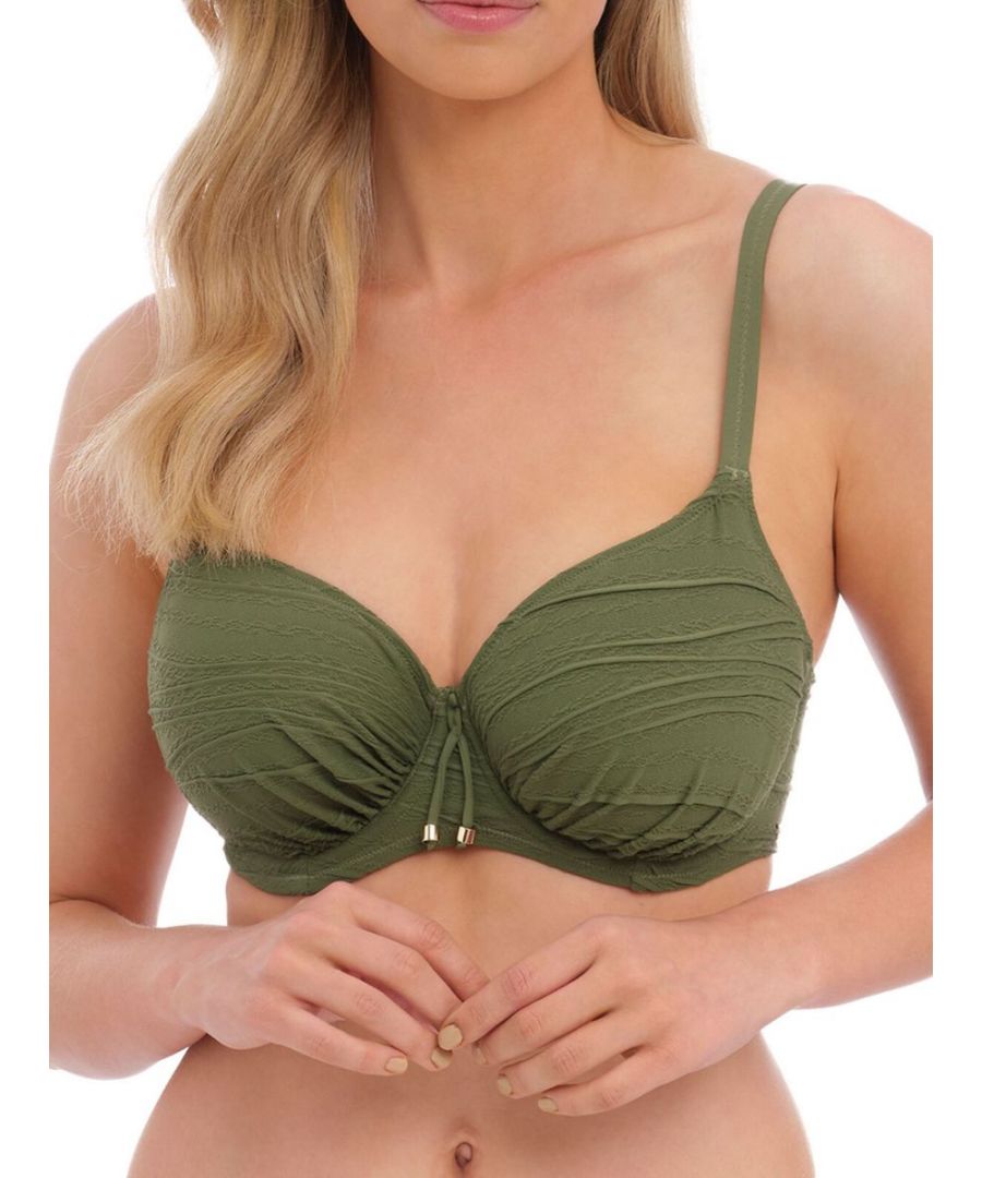 Fantasie Beach Waves Gathered Full Cup Bikini Top. With gathered cups and fixed fully adjustable straps. The product is recommended for hand wash only.