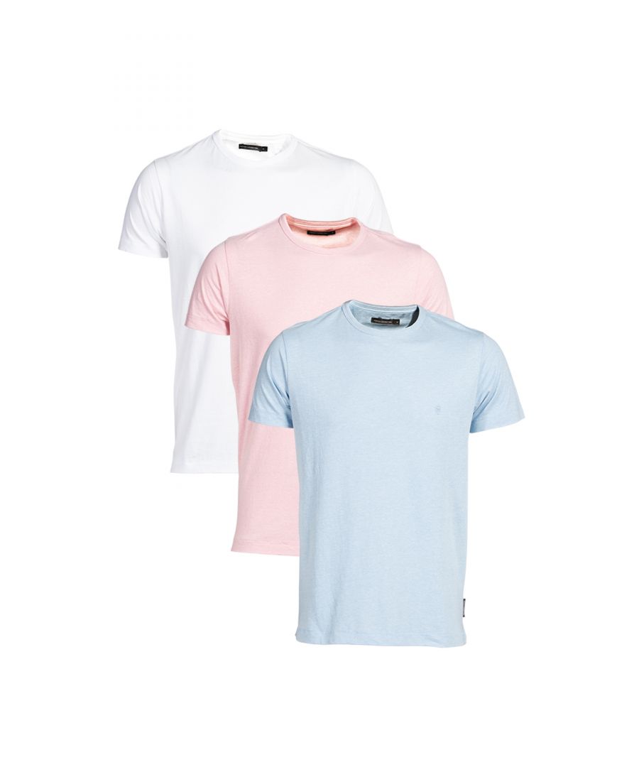 This three pack of crew neck t-shirts from French Connection are wardrobe staples. Features short sleeves and a French Connection rubber logo. Made from cotton fabrics to ensure comfortable wear.