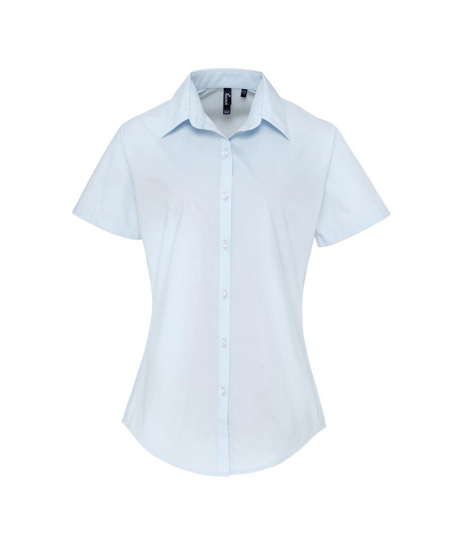 Premier Womens/Ladies Supreme Poplin Short-Sleeved Shirt (Light Blue) - Size 14 UK - Secret Sales