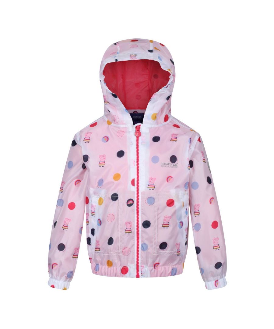 regatta childrens unisex childrens/kids peppa pig polka dot hooded waterproof jacket (light pink) - size 2-3y