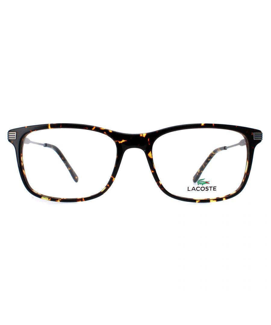 Lacoste Rectangle Mens Brown Dark Havana L2888  Glasses are a stylish and contemporary eyewear option that combines modern rectangle design with high-quality materials to create a sleek and sophisticated look. The frames are made of lightweight plastic and the Lacoste branding on the temples adds a touch of sophistication.