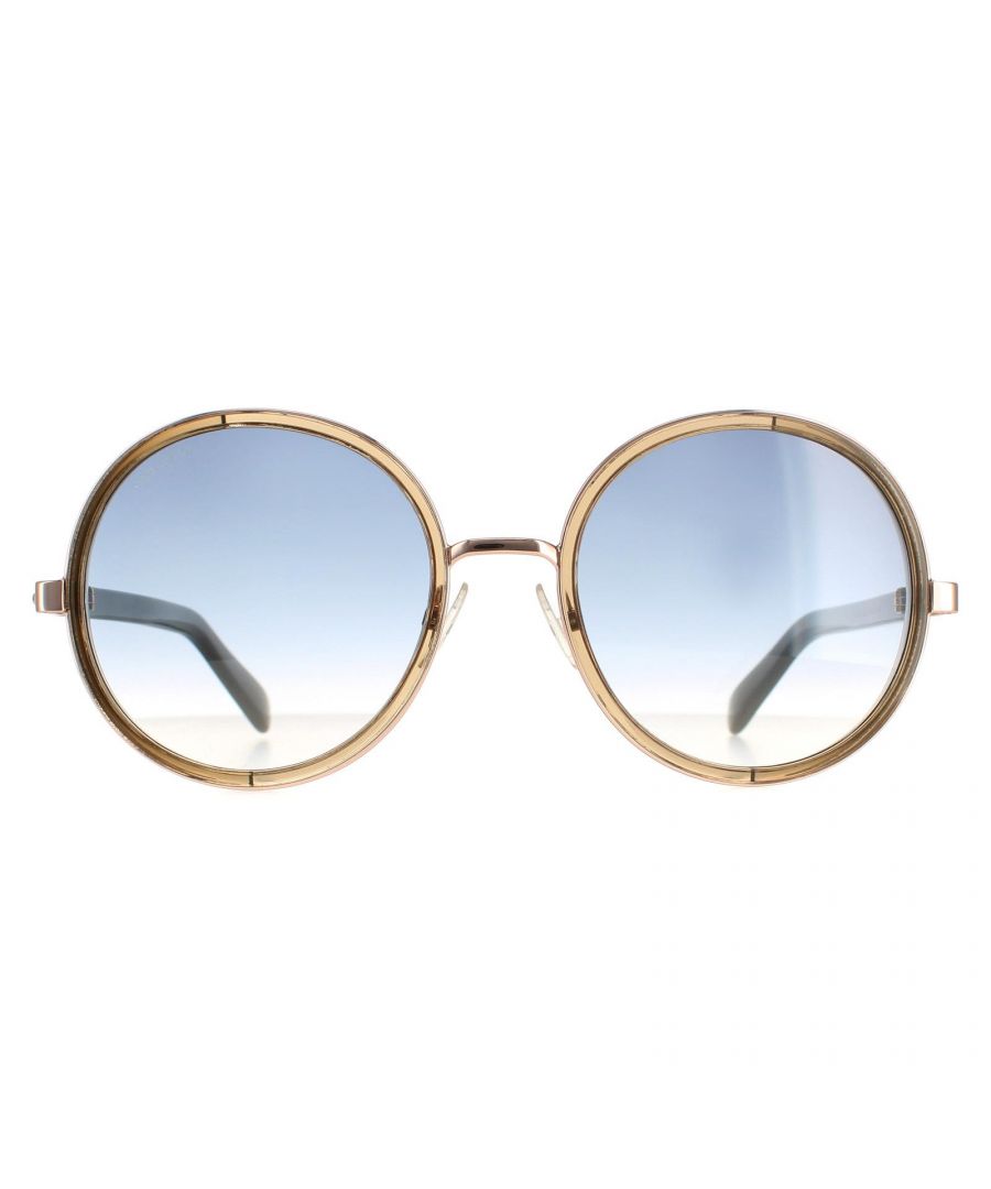 Jimmy Choo Round Womens Gold Beige Mud Grey Gradient  Andie/N/S  Sunglasses are a glamorous round style with crystal fabric applied to the outer edges of the lenses. Plastic temples are finished with the Jimmy Choo logo.