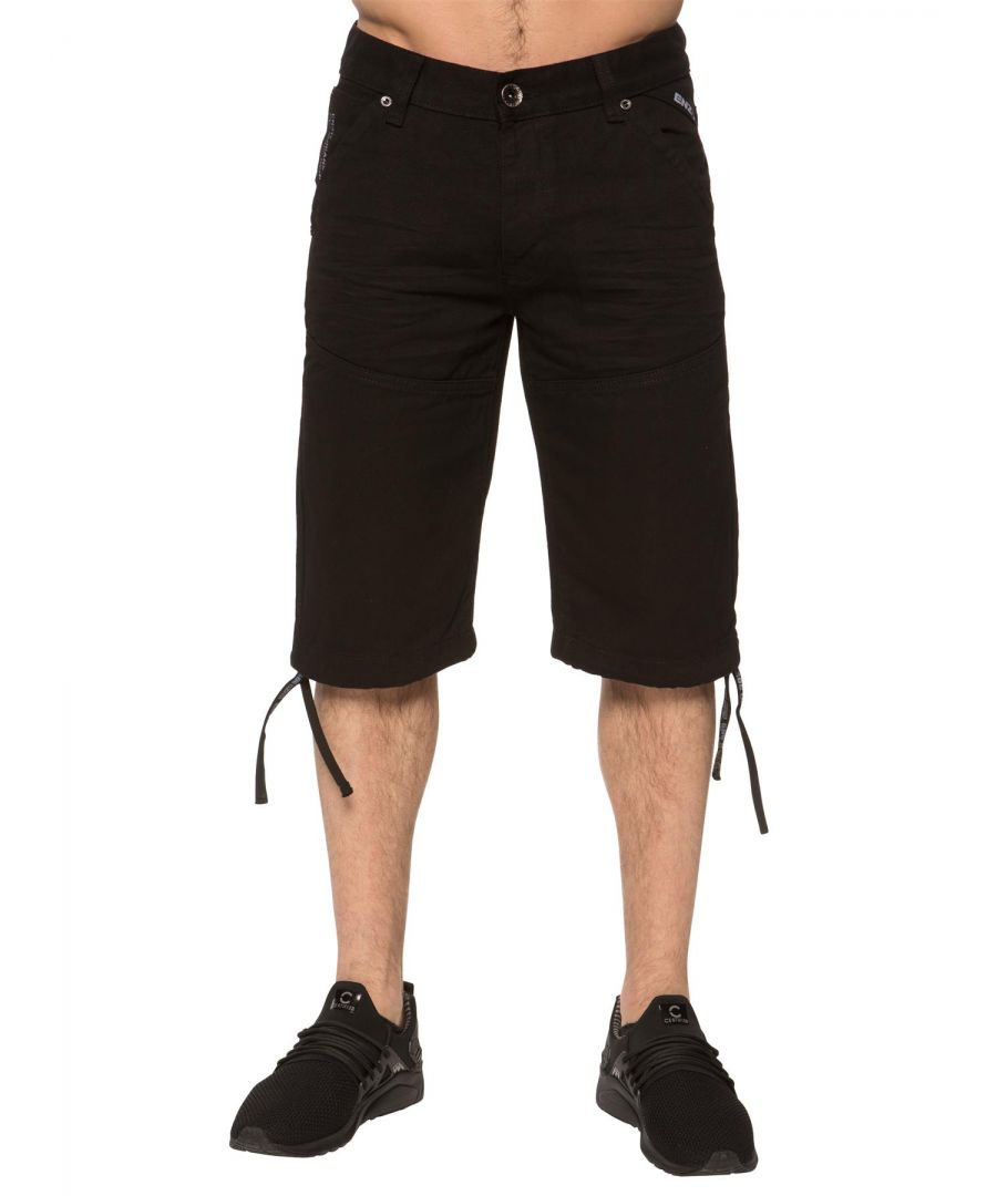 Enzo Mens Designer Knee Length Denim Shorts In Black, 2 Front Pockets, 2 Back Pockets, Button fly fastening, 65% Cotton, 35% Polyester, Machine washable, Ideal for Casual Occasions.