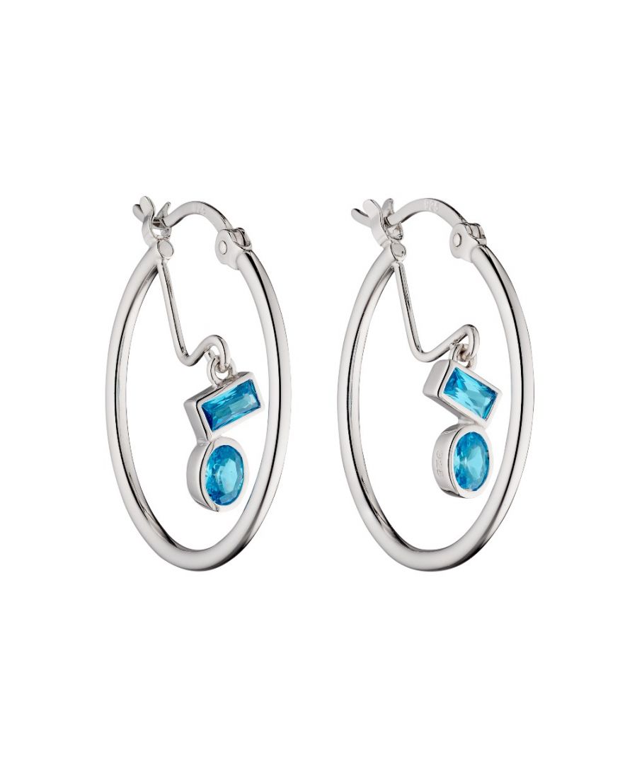 Image for Fiorelli Silver Womens 925 Sterling Silver Blue Cubic Zirconia Charm Hoop Earrings