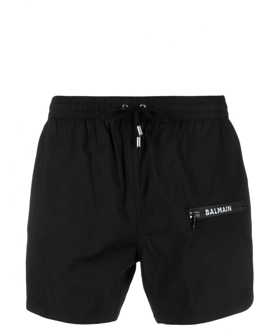 Balmain Mens Zip Logo Printed Swim Shorts in Black - Size Small