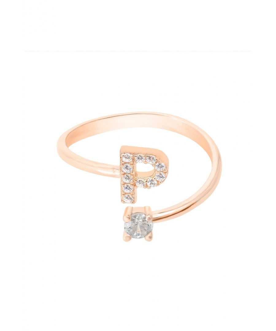 Design:This simple but beautifully styled initial letter ring is perfect for those who covet delicate jewellery with a hint of sparkle offering a sophisticated finishing touch to any outfit.Pretty and petite, this initial ring features an open band, which allows for slight adjustability with sizing. The opening is designed to be on top of your finger, where your zircon adorned monogram is on one side and a single larger cubic zirconia resides on the other.What can be more personal than a name? Give this initial ring as the perfect personalised birthday gift.This ring is made as an average size 6 (M) with a small amount of flexibility, that can easily be squeezed or opened very gently, to allow for a better fit.This ring looks great stacked with other rings.  Materials:Handcrafted using 925 sterling silver, dipped in 22ct rose gold. White cubic zirconia.Style Notes:Personalised birthday gift ideas. Bridesmaid gifts. Simple everyday styling.Dimensions:One size only (average size 6 (M) with slight flexibility)Packaging:This item is presented in a Latelita London signature jewellery box.Care Instructions:To maintain your jewellery, wipe gently with a damp cloth that is soft and clean. Do not soak in water. Avoid contact with soaps, detergents, perfume or hair spray.