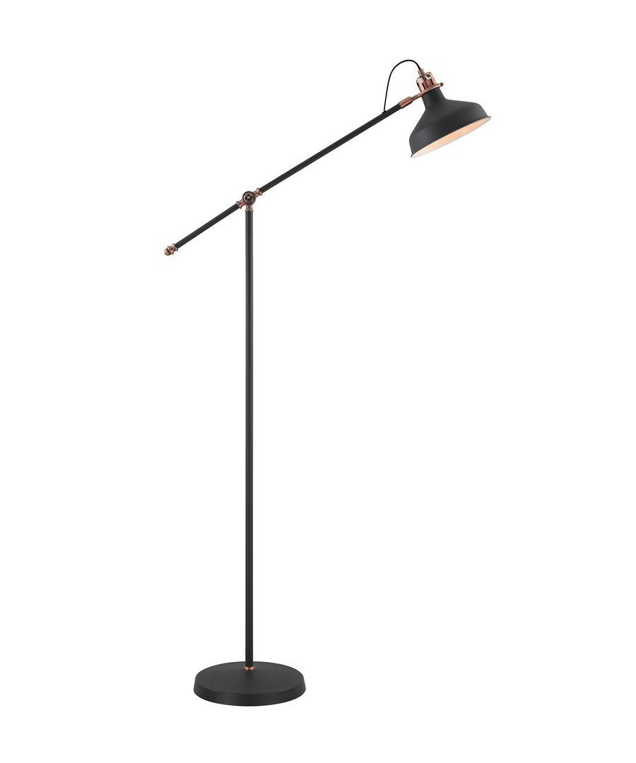 Finish: Sand Black, Copper | Shade Finish: Sand Black | IP Rating: IP20 | Height (cm): 125.0-164.0 | Length (cm): 91 | Width (cm): 28.5 | No. of Lights: 1 | Lamp Type: E27 | Switched: Yes - Foot Switch | Dimmable: Yes - Dimmable Lamps Required | Wattage (max): 40W