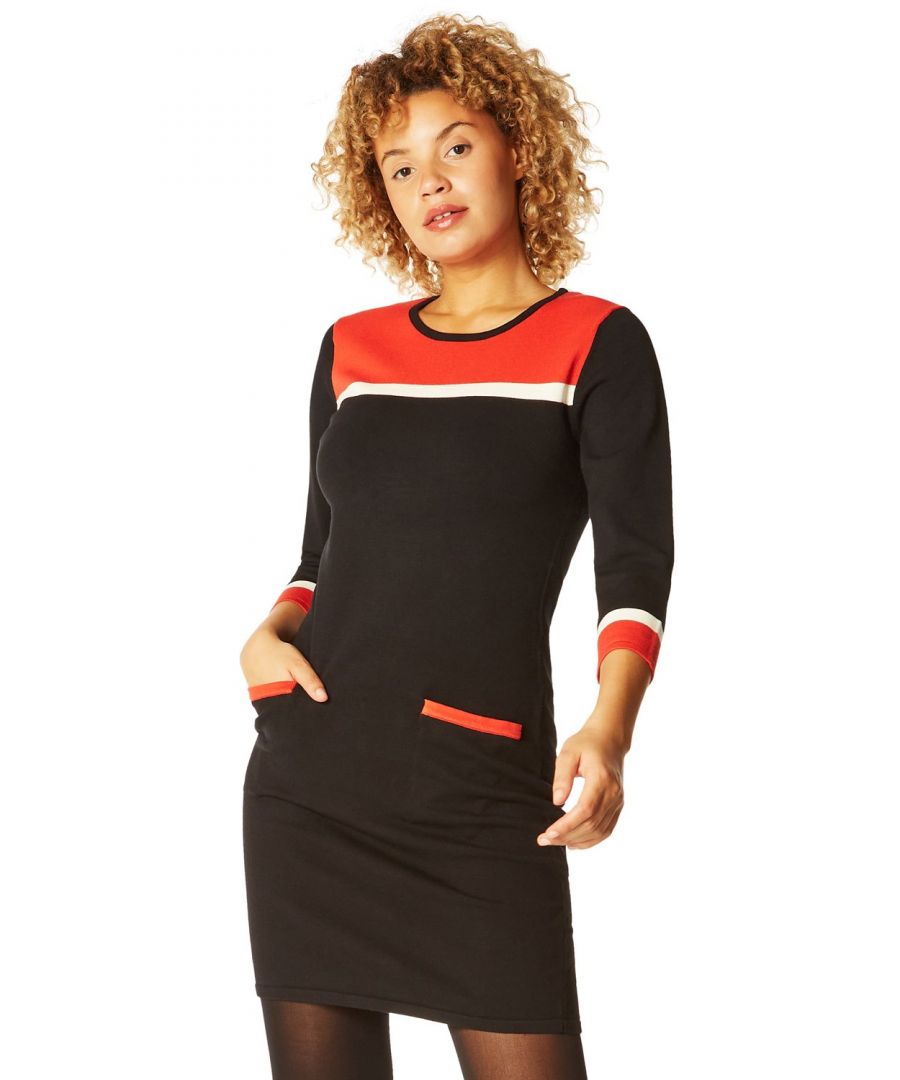 Roman Women's Colour Block Knitted Dress|Size: 10|orange