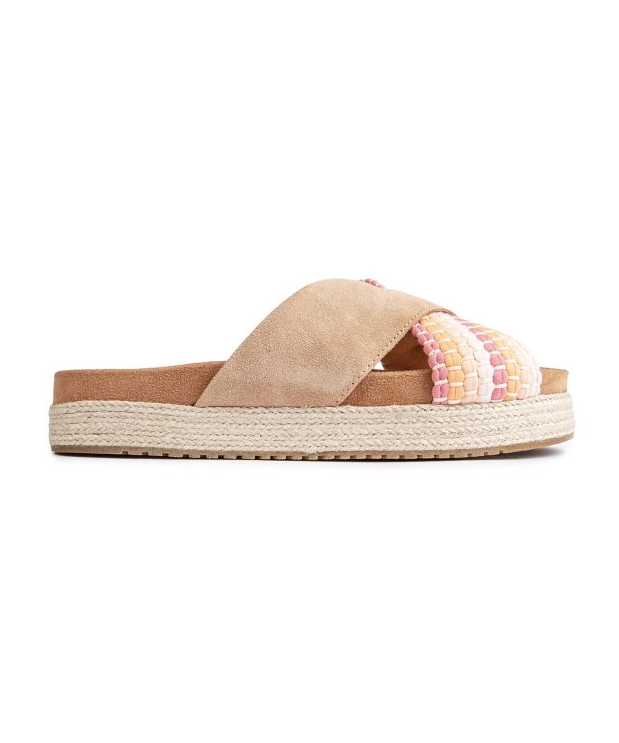 Womens tan Toms paloma sandals, manufactured with suede and a rubber sole. Featuring: flat sole design, clean design, rope outsole detail and suede upperer.