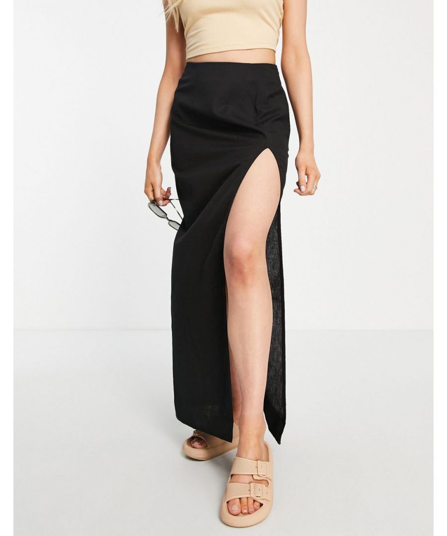 Maxi skirt by ASOS DESIGN Great lengths High rise Thigh split Zip-side fastening Regular fit  Sold By: Asos
