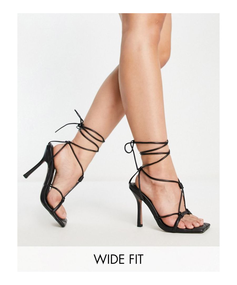 ASOS DESIGN Wide Fit Note knotted platform heeled sandals in black floral -Multi