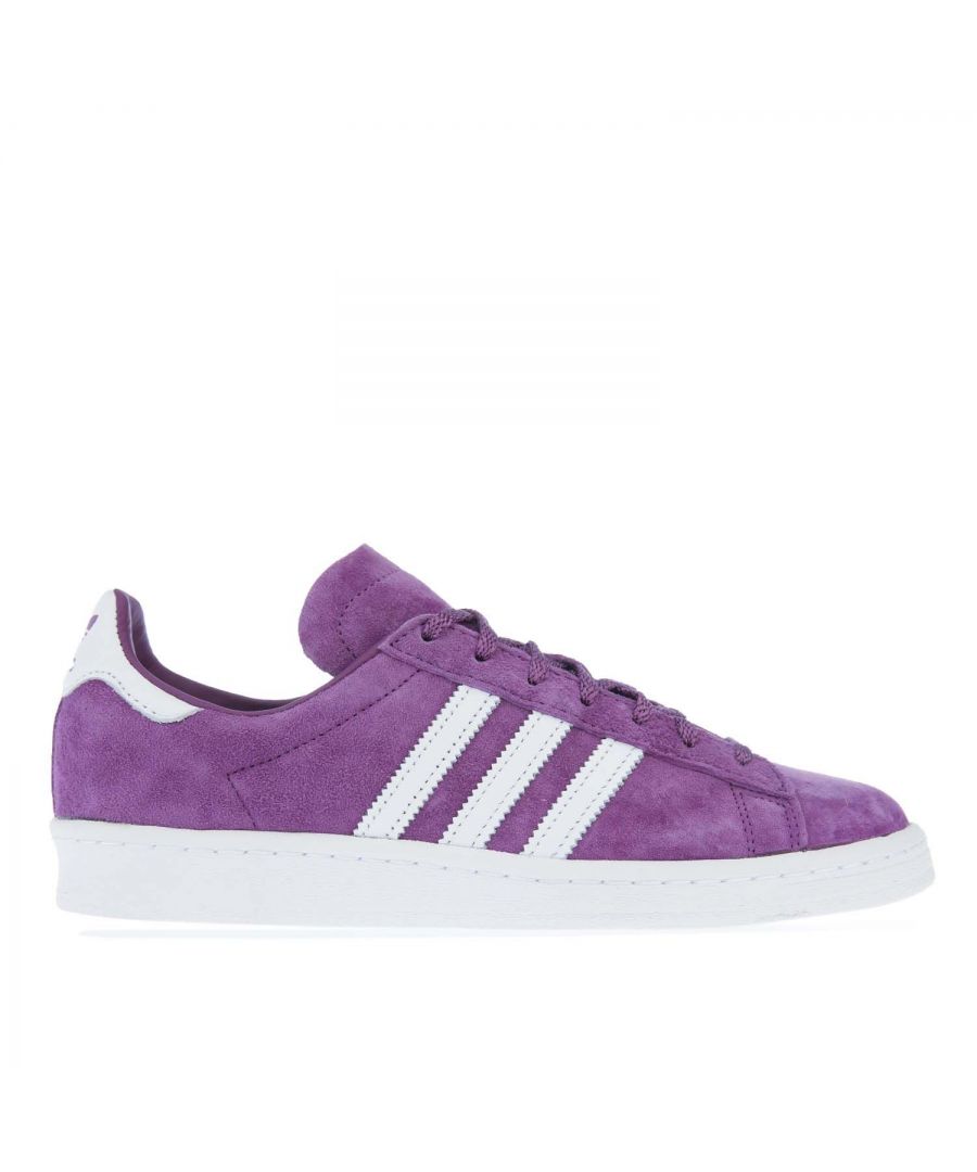 Womens adidas Originals Campus 80s Trainers in mauve.- Suede and leather upper.- Lace fastening.- Padded collar.- Classic 3-Stripes.- Leather heel patch.- adidas branding.- Rubber outsole.- Leather upper  Textile lining  Synthetic sole.- Ref: FX5458