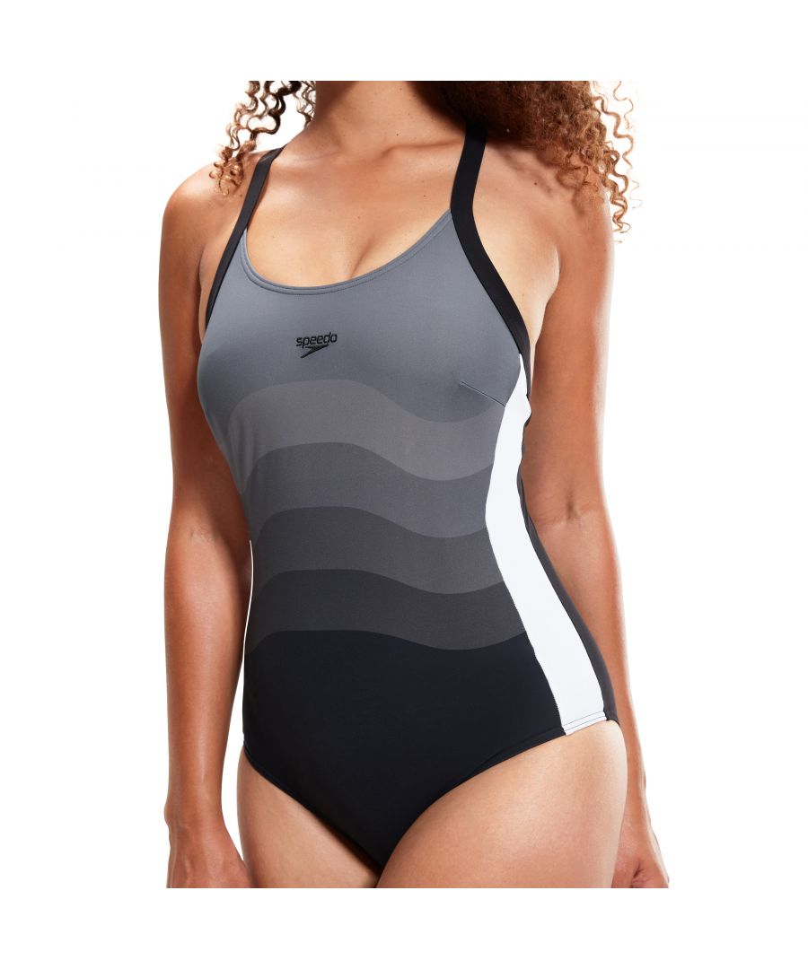 Speedo Womenss Shaping Printed Entwine Swimsuit in Black-White Nylon - Size 12 UK