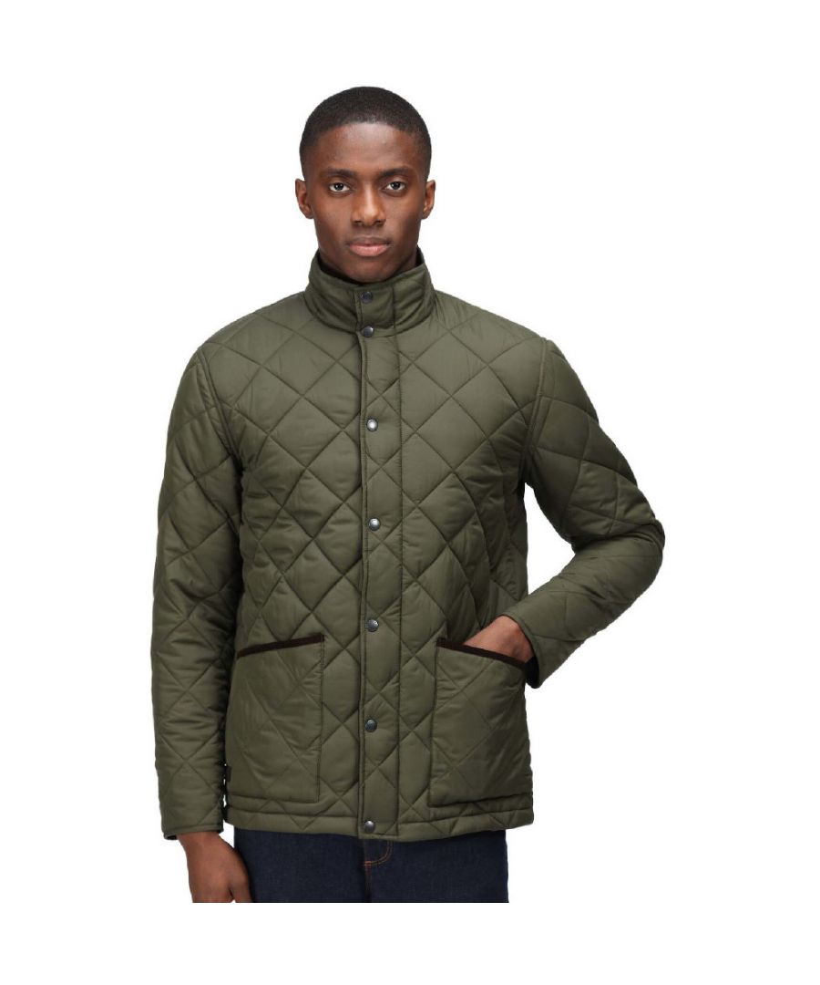 100% polyester water repellent quilted micro poplin fabric. Durable water repellent finish. Thermoguard insulation. 100% polyester taffeta printed check lining. Corduroy trim. 2 lower patch pockets. Back vents with stud fastening.