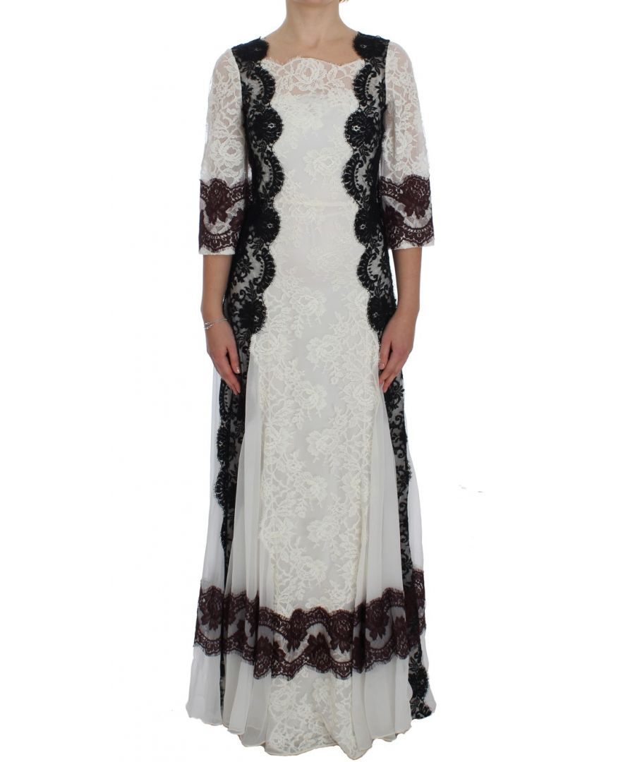 Image for Dolce & Gabbana White Floral Lace Full Length Gown Dress