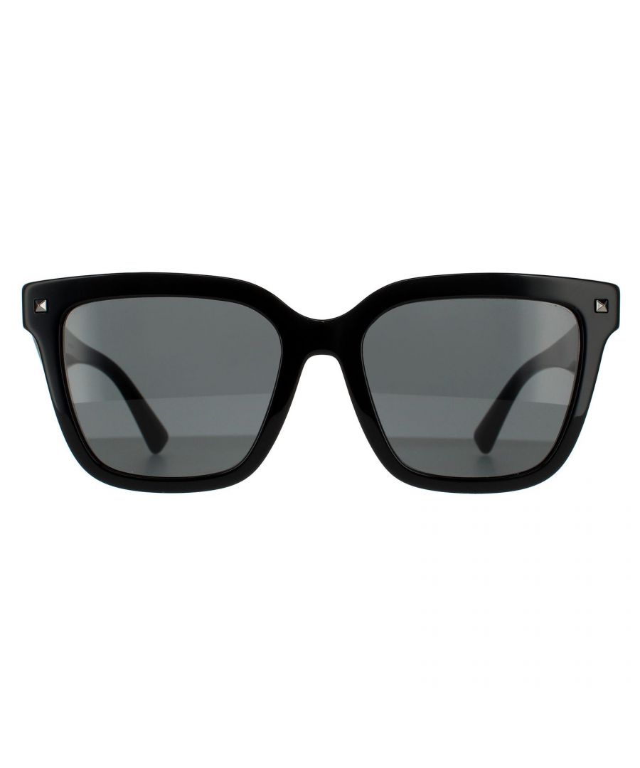 Valentino Square Womens Black Dark Grey Sunglasses VA4084 are a large oversized square design crafted from lightweight acetate. The Valentino logo features on the temples for brand recognition . Studs on the front frame complete the fashionable look