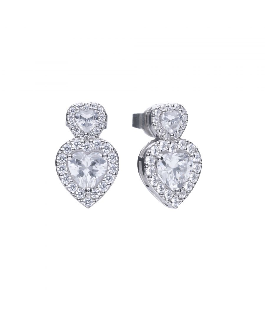 Image for Diamonfire Womens 925 Sterling Silver Rhodium, Palladium & Platinum Plated Clear Cubic Zirconia Heart Shape Dangle Stud Earrings