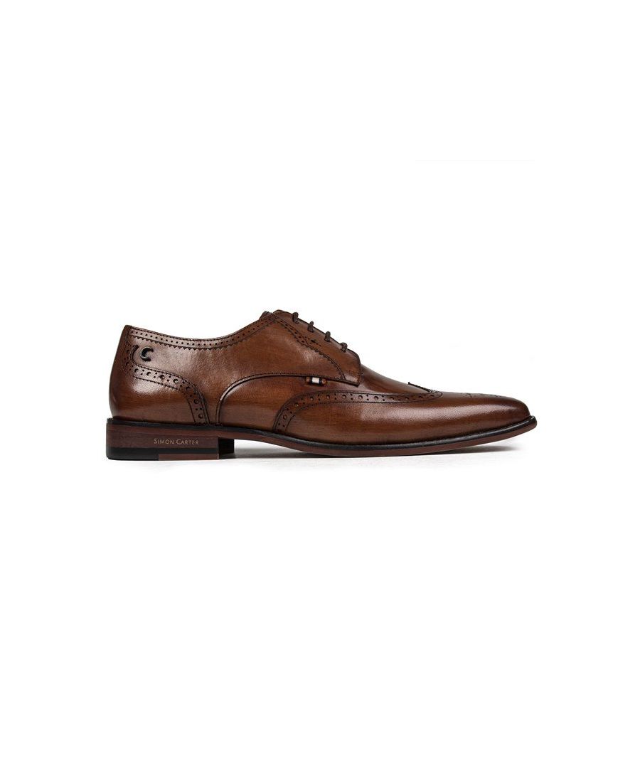 Men's Tan Simon Carter Beagle Lace-up Brogues With Leather Upper Featuring Classic Hand Stitched Wingtip And Hole Punch Detail. These Formal Shoes Have A Woven Striped Vamp Tab, Leather Lining And Printed Sock And Embossed Tonal Brown Synthetic Sole.