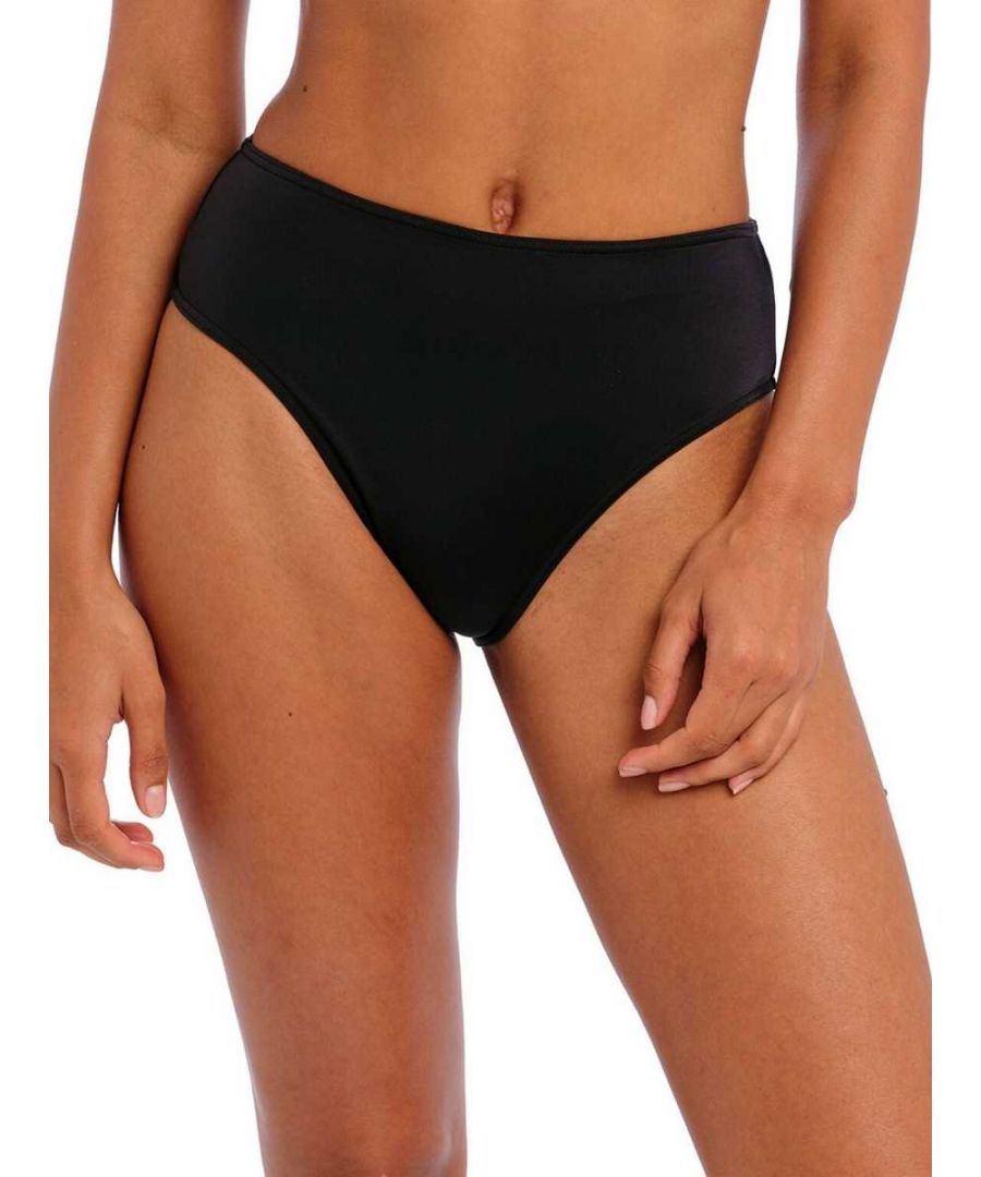 Freya Womens Jewel Cove High Waist Bikini Brief - Black Nylon - Size Small