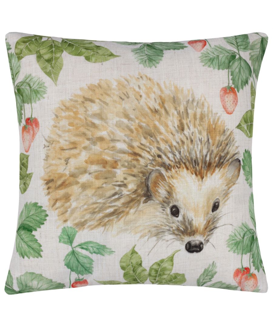 Our cute, prickly friend has found its way into the orchard and is about to feast on the ripe, fresh strawberries which grow naturally there. Depicted in beautifully detailed hand-painted watercolour, with a fresh, natural background that is printed on a soft polylinen fabric. A delightful addition to your home, which shows the very best of British nature.