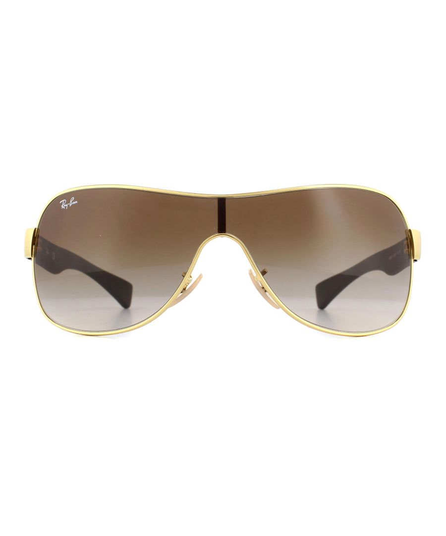 Ray-Ban Sunglasses 3471 001/13 Gold Brown Gradient are a super cool visor sunglass with thick arms and a matt finish for a trendy update to the classically shaped visor frame.