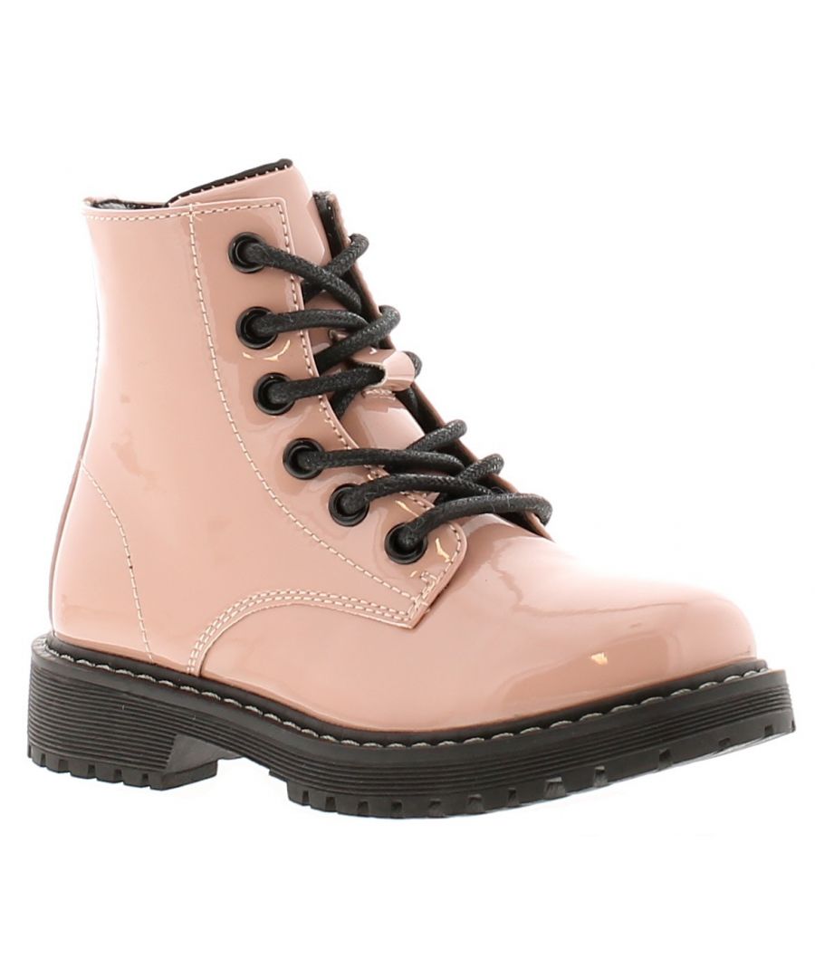 Princess Stardust Willow Younger Girls Ankle Boots Pink 8 - 2. Manmade Upper. Fabric Lining. Synthetic Sole. Childs Patent Pu 6 Eyelet Lace Boot.