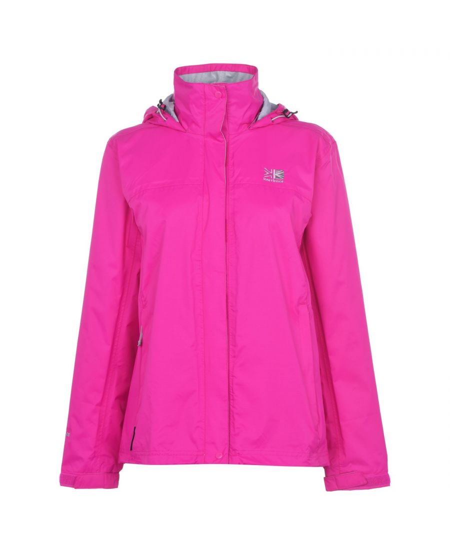 Karrimor Sierra Jacket Ladies Layer up in lightweight comfort with the Sierra Weathertite Jacket from Karrimor. Crafted with a breathable and waterproof coating, this piece is perfect for wet and windy days. Design is complete with a central zip, toggle hood, touch/close cuffs, and zip pockets. > Please note: This product may have slight cosmetic differences from the image shown due to assorted colours or updated seasonal collections. > Ladies Jacket > Weathertite 10K Waterproof / 10K Breathable > Windproof > Fully Taped Seams Throughout > Lightweight > Windproof > Packs Away Into a Pocket > Zip Fastening > Elasticated Cuffs > Zipped Pockets > Toggle Waist > Embroidered Logo > Karrimor Branding > 100% Polyester > Machine Washable > Keep Away From Fire