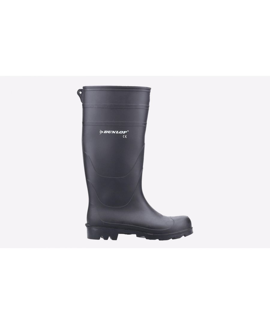 A practical boot. Resistant to various low-concentration acids, bases and disinfectants.\n- Practical knee boot from Dunlop\n- Ideal for use in agriculture, walking, hunting and leisure\n- Fully waterproof and flexible\n- PVC upper and sole\n- Resistant to minerals, vegetable oils and fats\n- Resistant to animal by-product\n- CE Rating, EU consumer safety requirements.