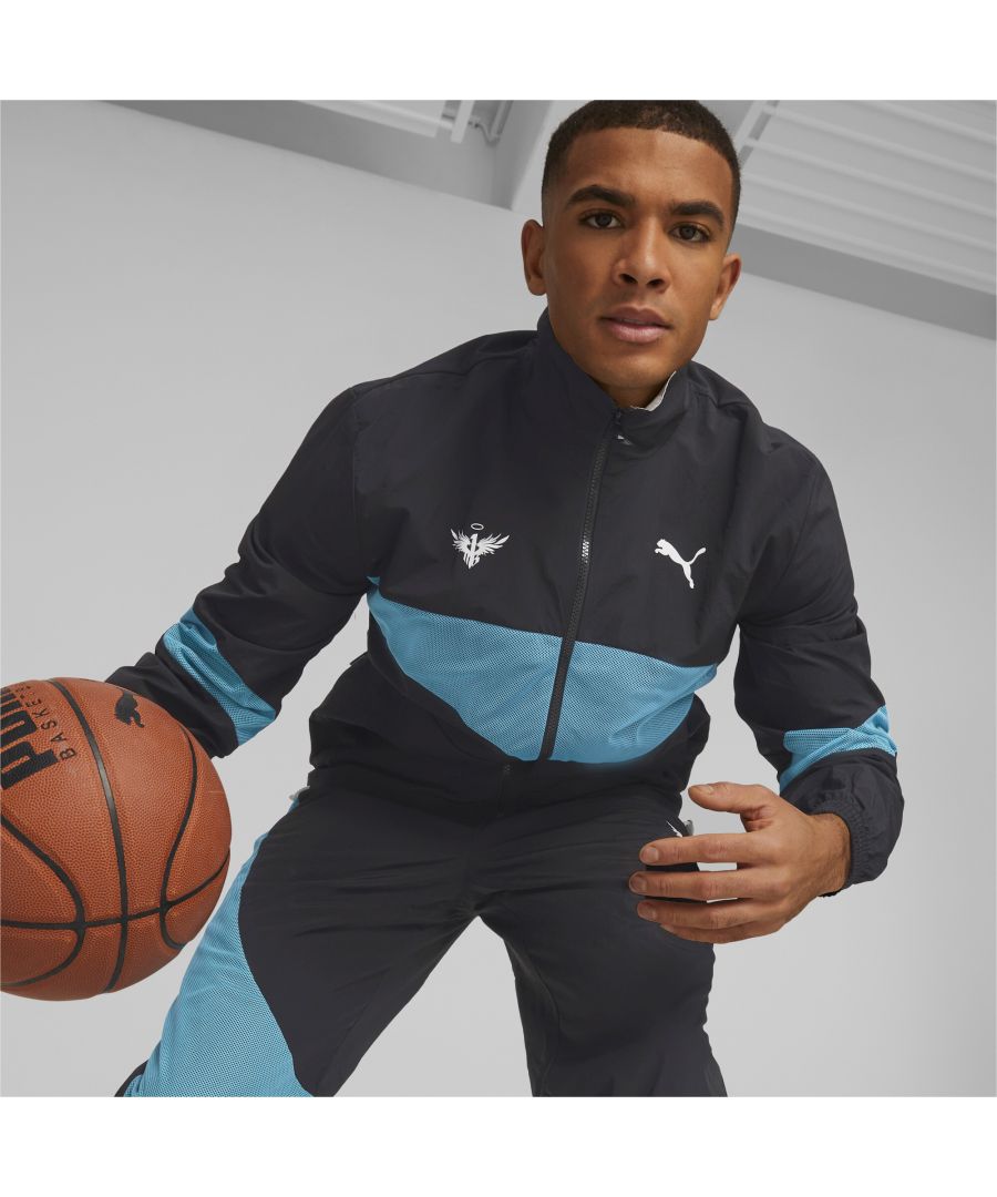 PRODUCT STORY Nobody does it like LaMelo Ball, and this jacket is as fresh as his style both on and off the court. It has a crinkle finish, contrast mesh inserts, and a stand-up collar to create a look that's as bold as Melo. FEATURES & BENEFITS : windCELL: Technology designed to protect against the wind and keep you comfortable during exercise DETAILS : Stand-up collar Full-zip closure Contrast mesh inserts on front, sleeves, and back Elasticated cuffs Flap pockets on front Melo branding on right chest PUMA Cat Logo on left chest Crinkle finish Regular fit