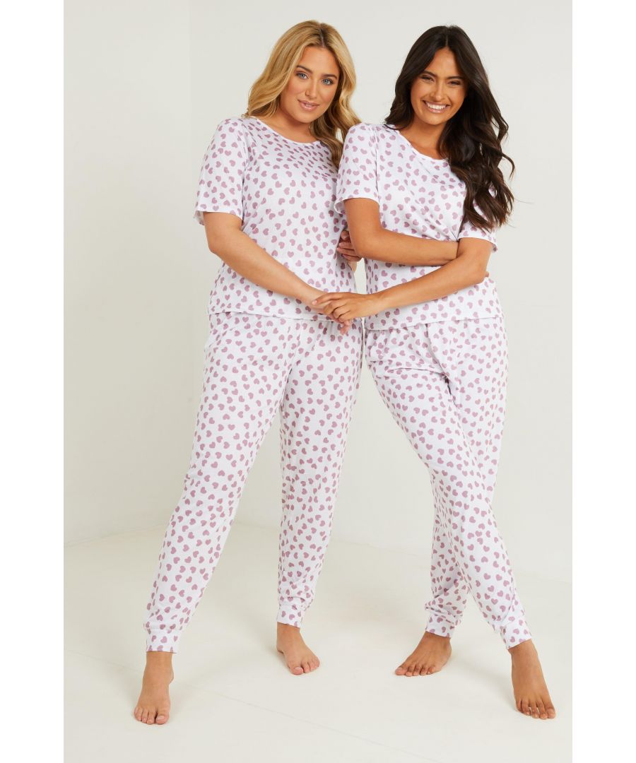Image for White Heart Print Long Pyjama Set