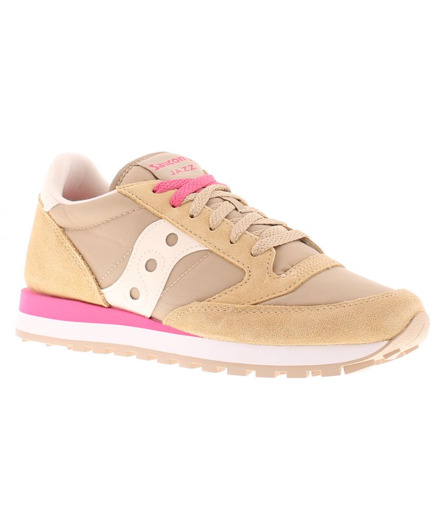saucony womens trainers jazz original lace up beige white pink - size uk 4.5
