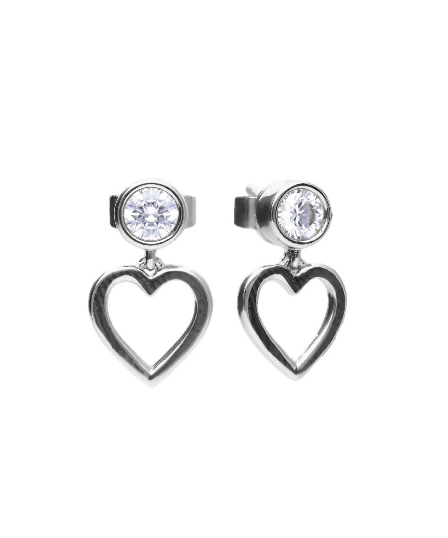 Image for Diamonfire Womens 925 Sterling Silver Rhodium, Palladium & Platinum Plated Clear Cubic Zirconia Heart Shape Dangle Stud Earrings