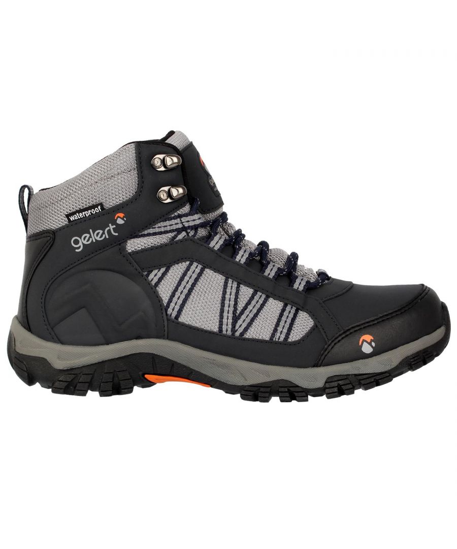 Gelert Horizon Waterproof Mid Mens Walking Boots The Gelert Horizon Waterproof Mid Mens Walking Boots offer a comfortable fit thanks to a full waterproof upper with added mesh panels for breathability, finished with a Gelert moulded rubber sole unit for extra durability and support. These Mens Walking Boots have a full lace up front design for a more secure feel and the cushioned insole for maximum support. > Mens walking boots > Laced > Cushioned insole > Waterproof design > Padded ankle > Waterproof > Gelert moulded outsole > Synthetic / textile upper, Textile inner, Synthetic sole