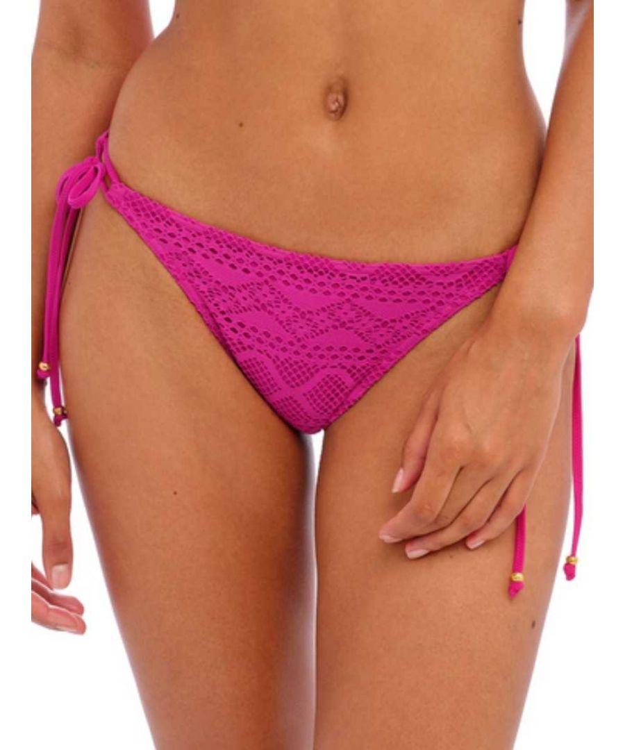 Freya Womens Sundance Tie Side Bikini Brief - Pink Nylon - Size Small