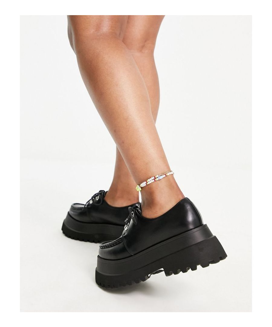 Shoes by ASOS DESIGN Two reasons to add to bag Lace-up front Round toe Chunky sole Moulded tread Wide fit Sold by Asos
